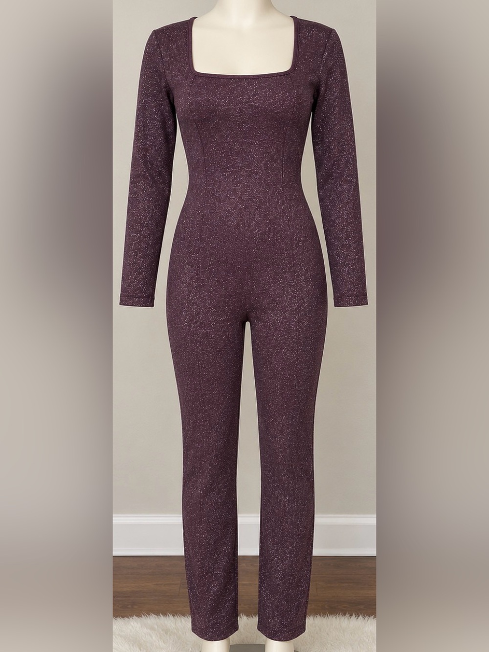 PINK Victoria's Secret Speckled Plum Knit Long-Sleeve Jumpsuit
